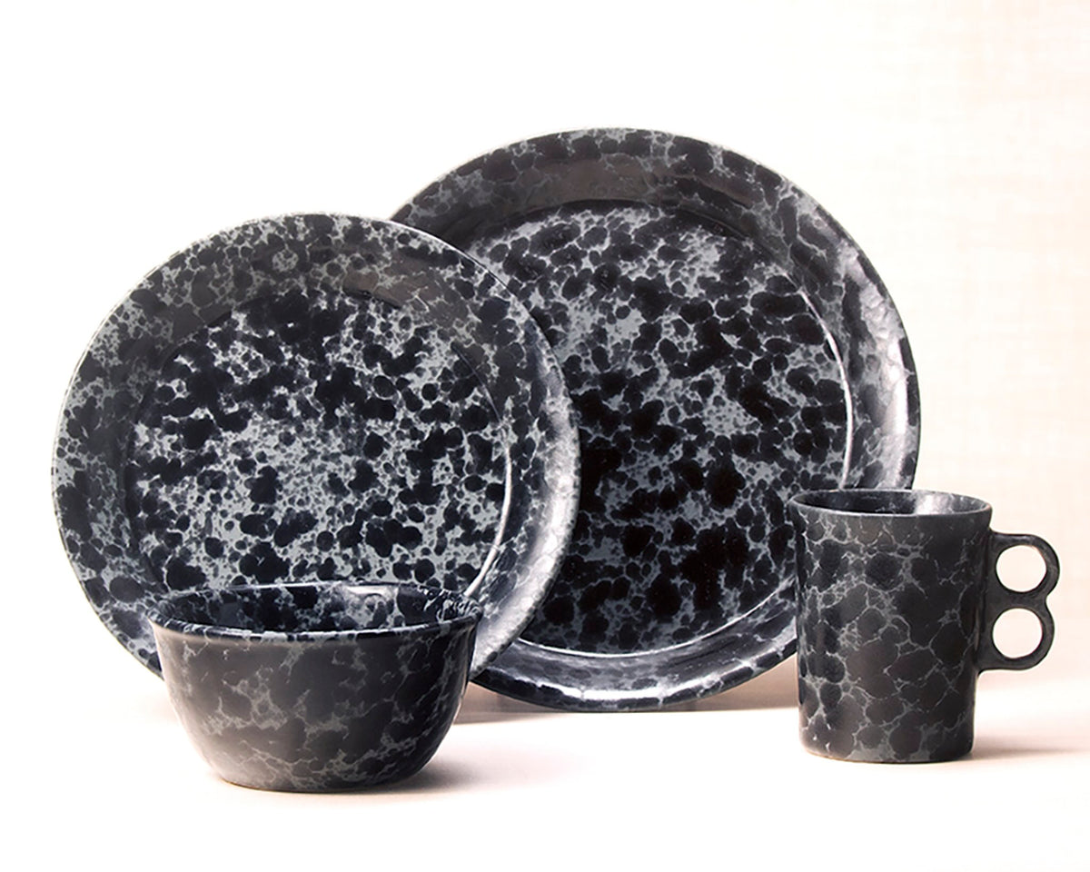 Black on Slate dinnerware 4 piece set including our dinner plate, lunch plate, medium basic bowl and trigger mug.