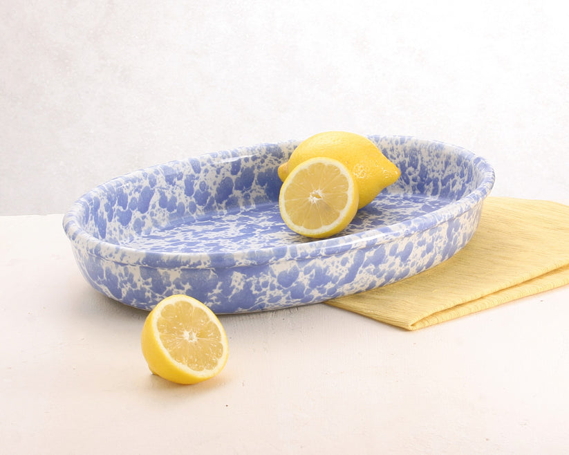Morning Glory Blue Oval Baker.
