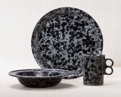 Black on Slate dinnerware 3 piece set including our dinner plate, rimmed soup pasta bowl and trigger mug.