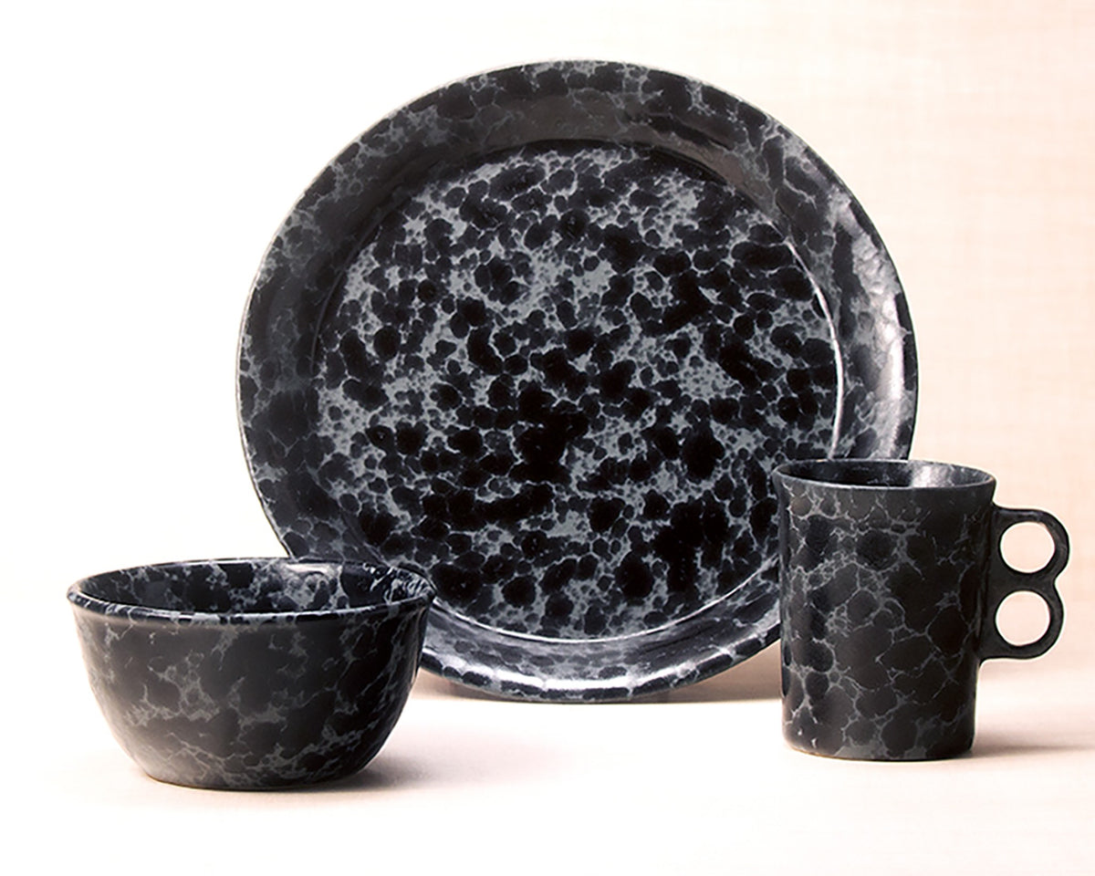 Black on Slate dinnerware 3 piece set including our dinner plate, medium basic bowl and trigger mug.