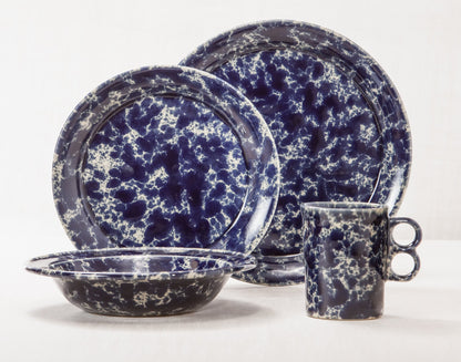 Blue Agate dinnerware 4 piece set including our dinner plate, lunch plate, rimmed soup pasta bowl and trigger mug.