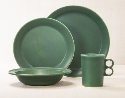 Element Green dinnerware 4 piece set including our dinner plate, lunch plate, rimmed soup pasta bowl and trigger mug.