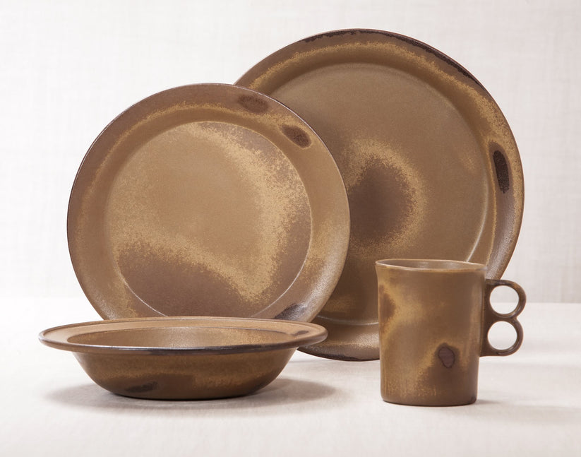 Tavernware dinnerware 4 piece set including our dinner plate, lunch plate, rimmed soup pasta bowl and trigger mug.