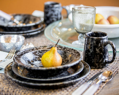 Classic Dinnerware 4-Piece Place Setting, Rimmed Bowl & Tankard Mug