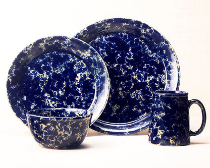 Blue Agate dinnerware 4 piece set including our dinner plate, lunch plate, medium basic bowl and tankard mug.
