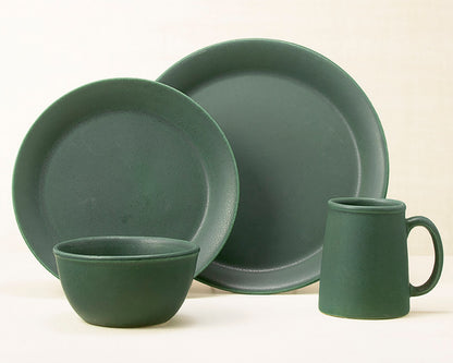 Element Green dinnerware 4 piece set including our dinner plate, lunch plate, medium basic bowl and tankard mug.