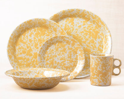 Morning Glory Yellow dinnerware 5 piece set including our dinner plate, lunch plate, dessert plate, rimmed soup bowl and trigger mug.