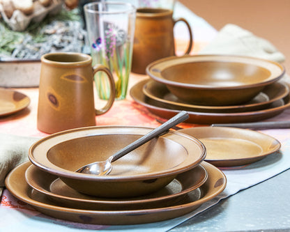 Classic Dinnerware 5-Piece Place Setting, Rimmed Bowl & Tankard Mug